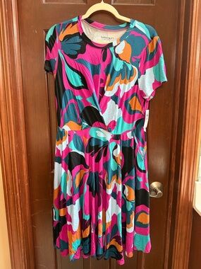 torrid super soft  Multi-Color Abstract Midi Dress in Pink, Teal, Black & Orange